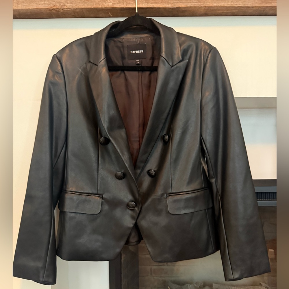 Express Women's Vegan Leather Black Blazer